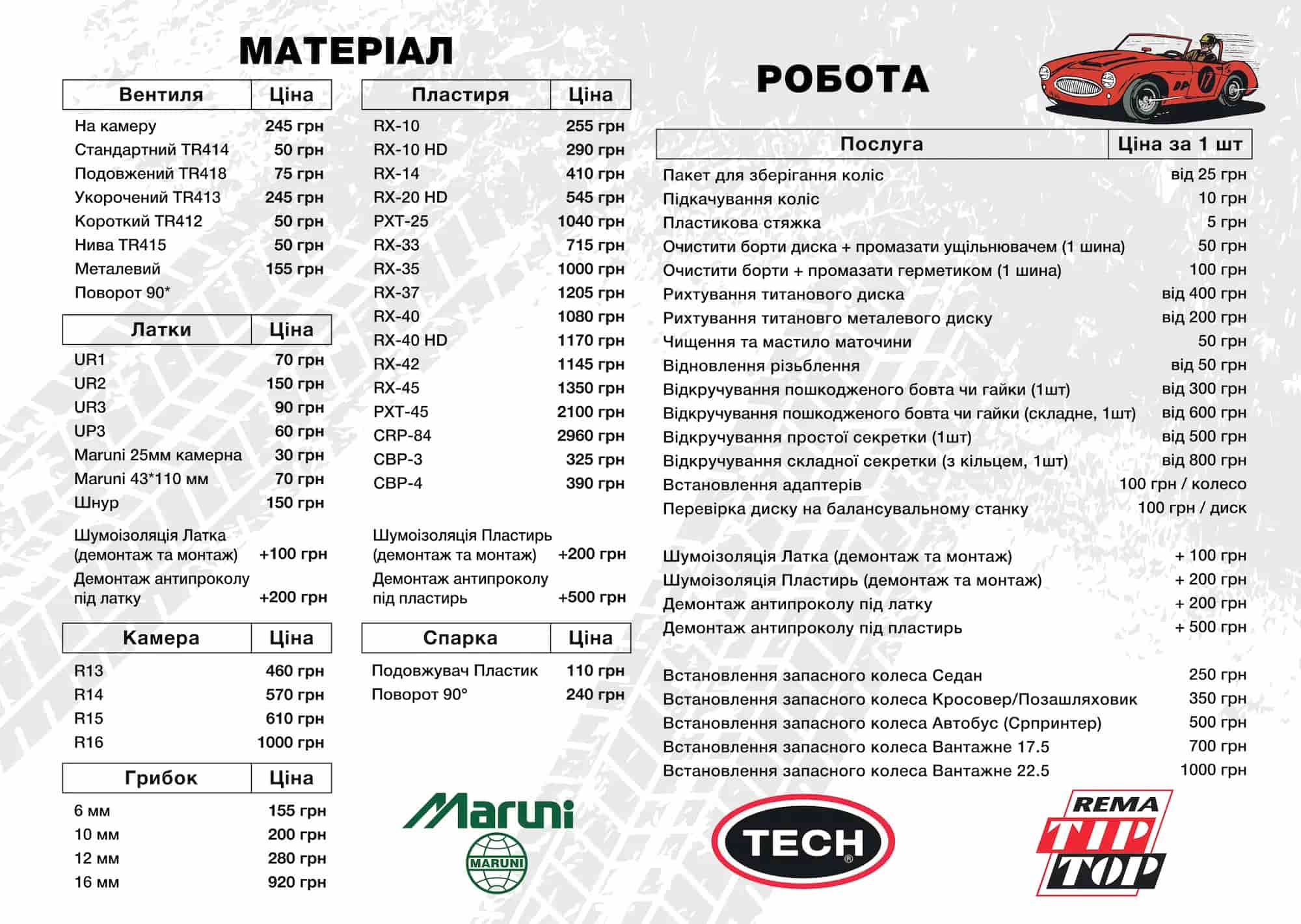 Ціни на послуги шиномонтажу в Дніпрі